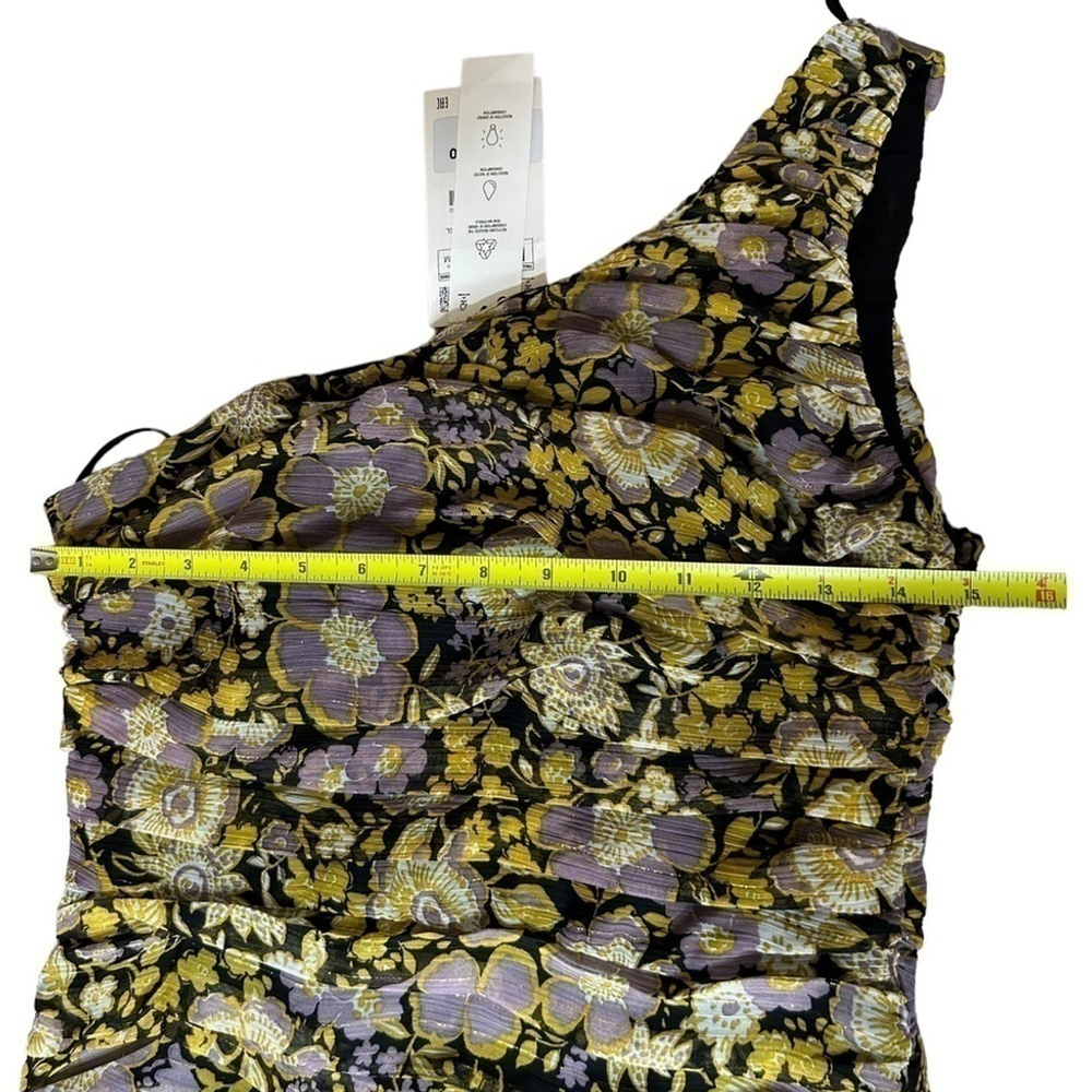 Zara Floral One Shoulder Pleated Metallic Mini Dress Party Event Size Medium - Picture 12 of 13